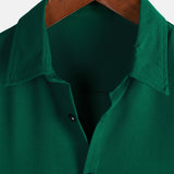 Men's Green Casual Solid Colour Rayon Summer Short Sleeve Shirt