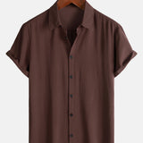 Men's Brown Casual Solid Colour Rayon Summer Short Sleeve Shirt