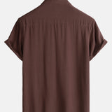 Men's Brown Casual Solid Colour Rayon Summer Short Sleeve Shirt