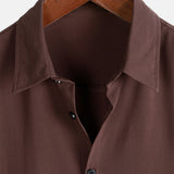Men's Brown Casual Solid Colour Rayon Summer Short Sleeve Shirt