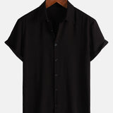 Men's Black Casual Solid Colour Rayon Summer Short Sleeve Shirt
