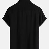 Men's Black Casual Solid Colour Rayon Summer Short Sleeve Shirt