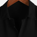 Men's Black Casual Solid Colour Rayon Summer Short Sleeve Shirt