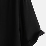 Men's Black Casual Solid Colour Rayon Summer Short Sleeve Shirt