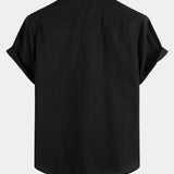 Men's Solid Colour Linen Cotton Pocket Casual Short Sleeve Shirt