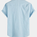 Men's Solid Colour Linen Cotton Pocket Casual Short Sleeve Shirt