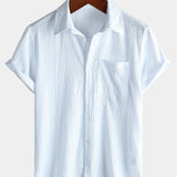 Men's Summer Solid Colour Pocket Casual Short Sleeve Shirt