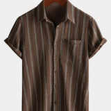 Men's Summer Striped Pocket Button Up Short Sleeve Hawaiian Shirt