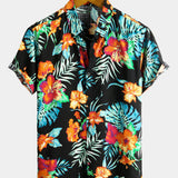 Men's Flower Tropical Hawaii Cotton Short Sleeve Shirt