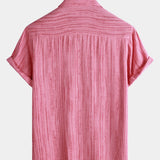 Men's Breathable Short Sleeve Pocket Black Striped Shirt
