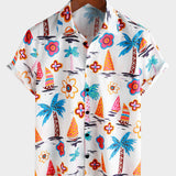 Men's Cotton Tropical Print Summer Hawaiian Button-Up Short Sleeve Shirt