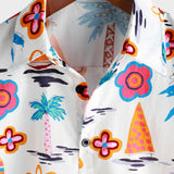 Men's Cotton Tropical Print Summer Hawaiian Button-Up Short Sleeve Shirt