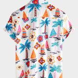 Men's Cotton Tropical Print Summer Hawaiian Button-Up Short Sleeve Shirt
