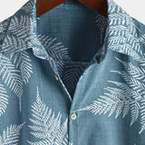 Men's Tropical Blue Button-Up Short Sleeve Summer Shirt