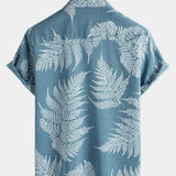 Men's Tropical Blue Button-Up Short Sleeve Summer Shirt
