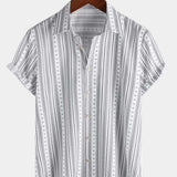 Men's Casual Striped Short Sleeve Summer Button Up Shirt