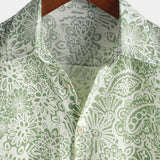 Men's Green Floral Short Sleeve Summer Button-Up Shirt