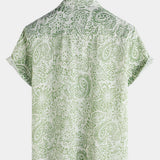 Men's Green Floral Short Sleeve Summer Button-Up Shirt