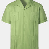 Men's Pocket Linen Cuban Guayabera Summer Camp Button Up Short Sleeve Casual Shirt