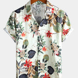 Men's Flower Cotton Tropical Floral Summer Button-Up Hawaiian Shirt