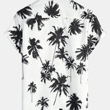 Men's Tropical Palm Tree Print Cotton White Hawaiian Short Sleeve Summer Beach Cruise Camp Shirt
