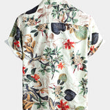 Men's Flower Cotton Tropical Floral Summer Button-Up Hawaiian Shirt