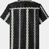 Men's Vintage Hawaiian Botanical Stripe Cotton Breathable Summer Holiday Short Sleeve Shirt