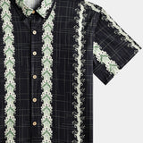 Men's Vintage Hawaiian Botanical Stripe Cotton Breathable Summer Holiday Short Sleeve Shirt