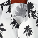 Men's Tropical Palm Tree Print Cotton White Hawaiian Short Sleeve Summer Beach Cruise Camp Shirt