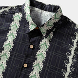 Men's Vintage Hawaiian Botanical Stripe Cotton Breathable Summer Holiday Short Sleeve Shirt
