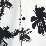 Men's Tropical Palm Tree Print Cotton White Hawaiian Short Sleeve Summer Beach Cruise Camp Shirt