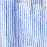 Men's Striped Cotton Blue Summer Button Up Cuban Collar Camp Short Sleeve Beach Shirt