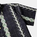 Men's Vintage Hawaiian Botanical Stripe Cotton Breathable Summer Holiday Short Sleeve Shirt