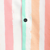 Men's Summer Pink And White Vertical Striped Pocket Button Up Rainbow Short Sleeve Shirt
