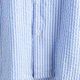 Men's Striped Cotton Blue Summer Button Up Cuban Collar Camp Short Sleeve Beach Shirt