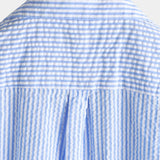 Men's Striped Cotton Blue Summer Button Up Cuban Collar Camp Short Sleeve Beach Shirt