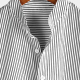 Men's Cotton Striped Stand Collar Short Sleeve Shirt