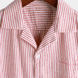 Men's Breathable Striped Cotton Button Up Summer Cuban Collar Camp Short Sleeve Beach Shirt