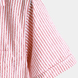 Men's Breathable Striped Cotton Button Up Summer Cuban Collar Camp Short Sleeve Beach Shirt