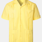 Men's Linen Cuban Guayabera Casual Button Up Short Sleeve Summer Shirt