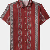 Men's Retro Hawaiian Print Paisley Striped Cotton Breathable Resort Vacation Short Sleeve Shirt