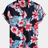 Men's Hawaii Tropical Plant Print Floral Cotton Shirt