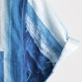 Men's Blue Striped Art Breathable Pocket Short Sleeve Shirt