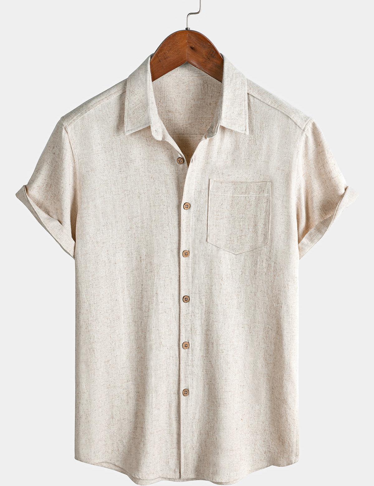 Men's Comfort Solid Sport Beige Short Sleeve Shirt