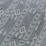 Men's Vintage Vertical Striped Short Sleeve 70s Aztec Print Grey Shirt