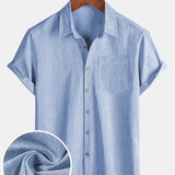 Men's Comfort Solid Blue Sport Short Sleeve Shirt