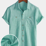 Men's Casual Breathable Cotton Dual Pocket Short Sleeve Collar Shirt
