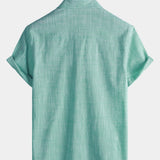 Men's Casual Breathable Cotton Dual Pocket Short Sleeve Collar Shirt