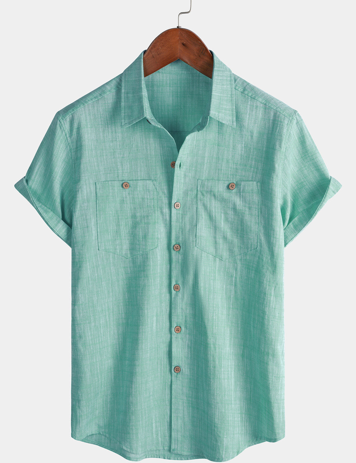 Men's Casual Breathable Cotton Dual Pocket Short Sleeve Collar Shirt