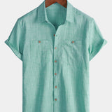 Men's Casual Breathable Cotton Dual Pocket Short Sleeve Collar Shirt